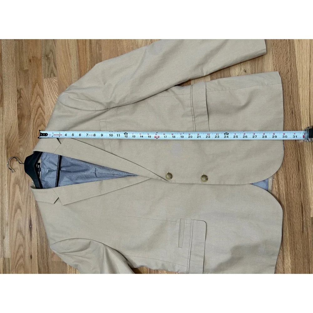 Express Slim Fit Cotton Blazer Mens 46R Tan Stretch Preppy Gingham Lining Jacket